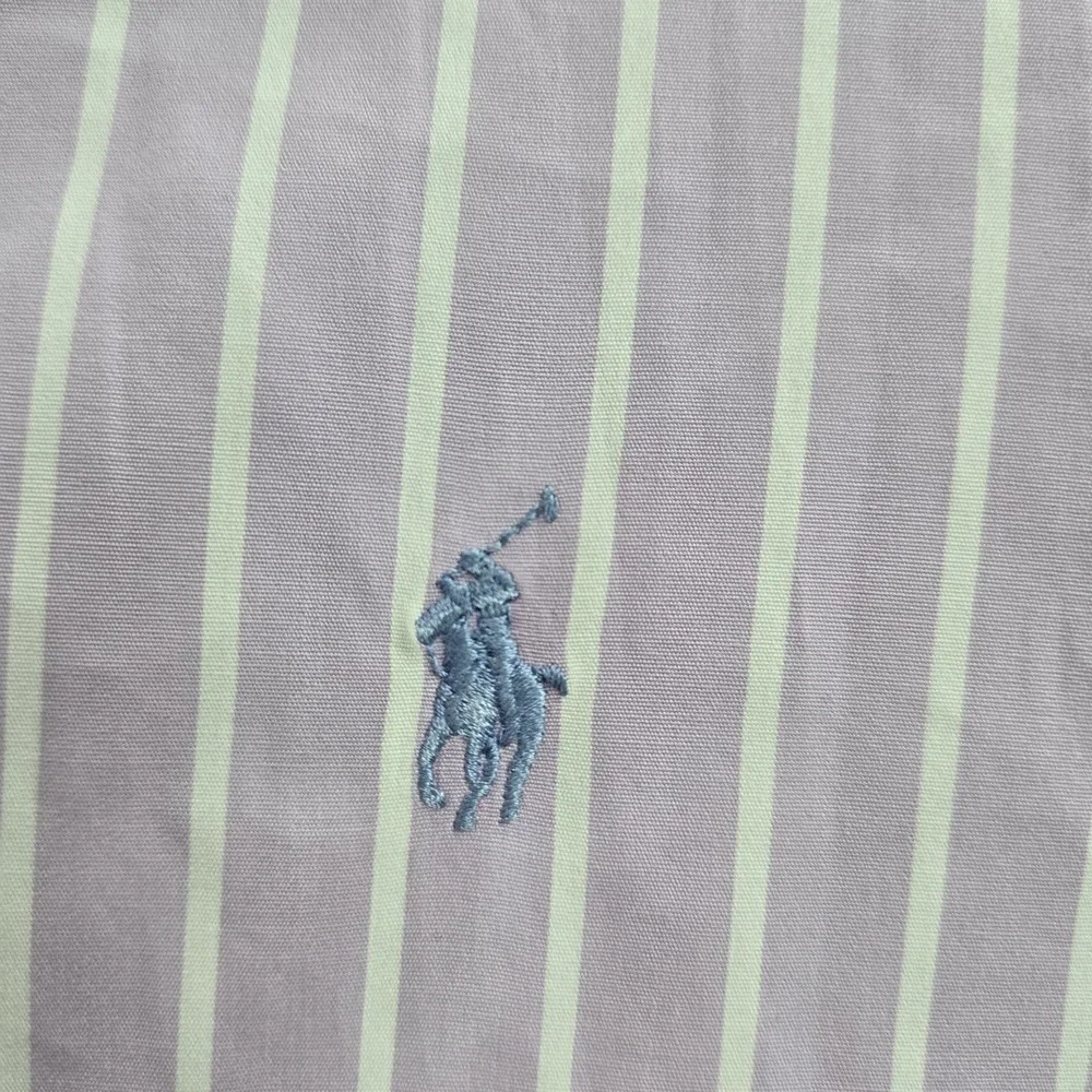 VINTAGE Ralph Lauren Men Button Up Shirt 18 Purple Pony Embroidery Striped